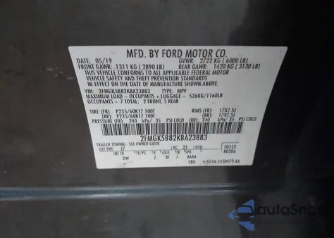 2019 Ford Flex Se z USA, uszkodzony, nr VIN 2FMGK5B82KBA23883